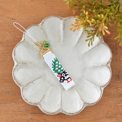 ペヨーテステッチで作る 麻雀牌(一索)のストラップ