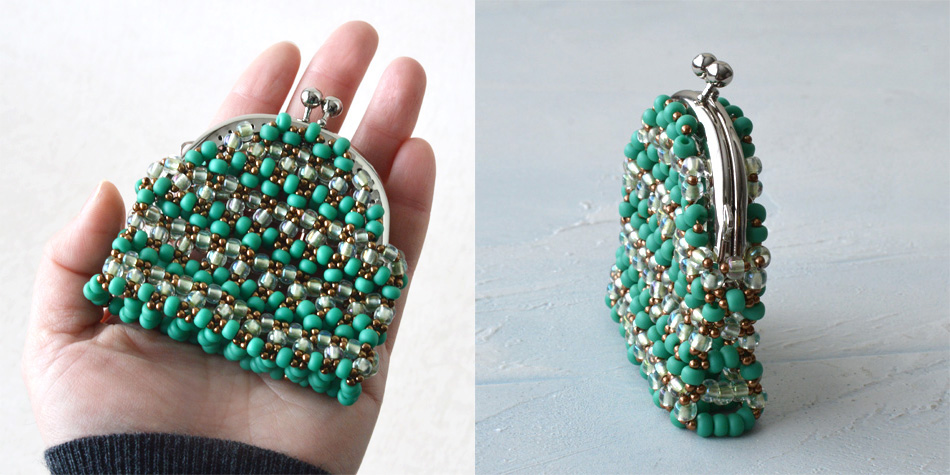 しましま模様のスクエア型ビーズがま口